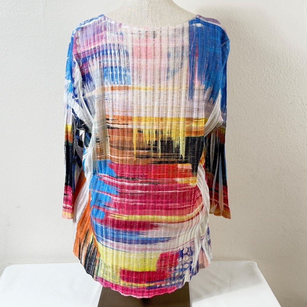 Impulse California Top Sz XL Abstract Print Lace Asymmetrical Artsy Dopamine - Picture 2 of 9